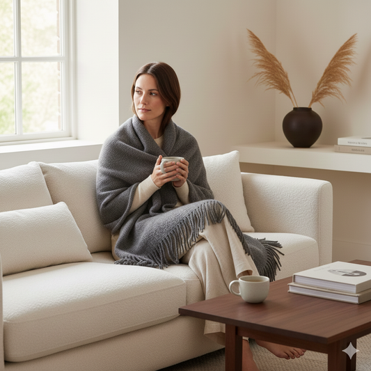 Manta de alpaca bouclé superfina gris · 140 × 200 cm