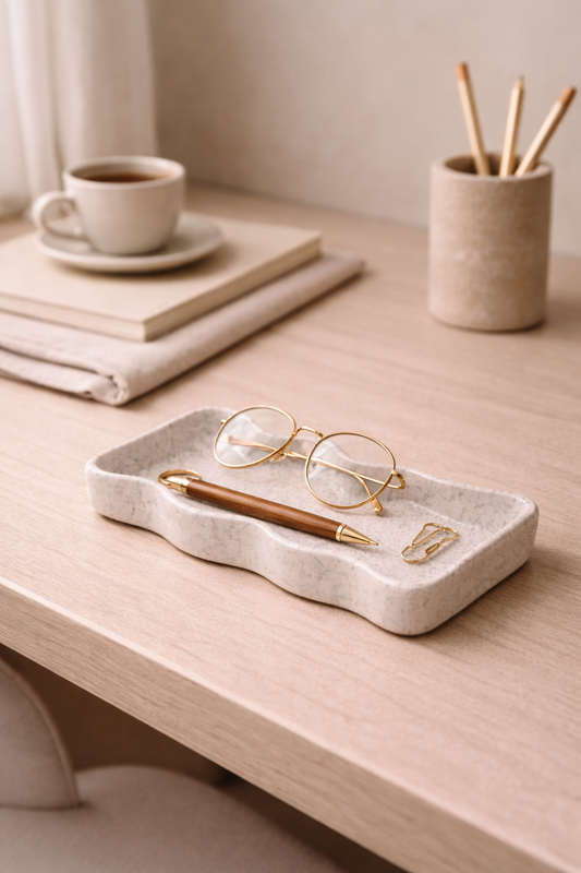 Bandeja de cerámica ondulada rectangular blanca