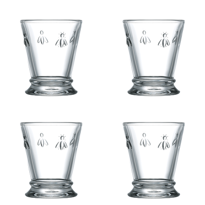 set de 4 vasos de vidrio con diseño de abeja de 250 ml