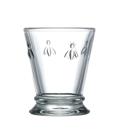 vaso de vidrio transparente con relieve de abeja estilo francés