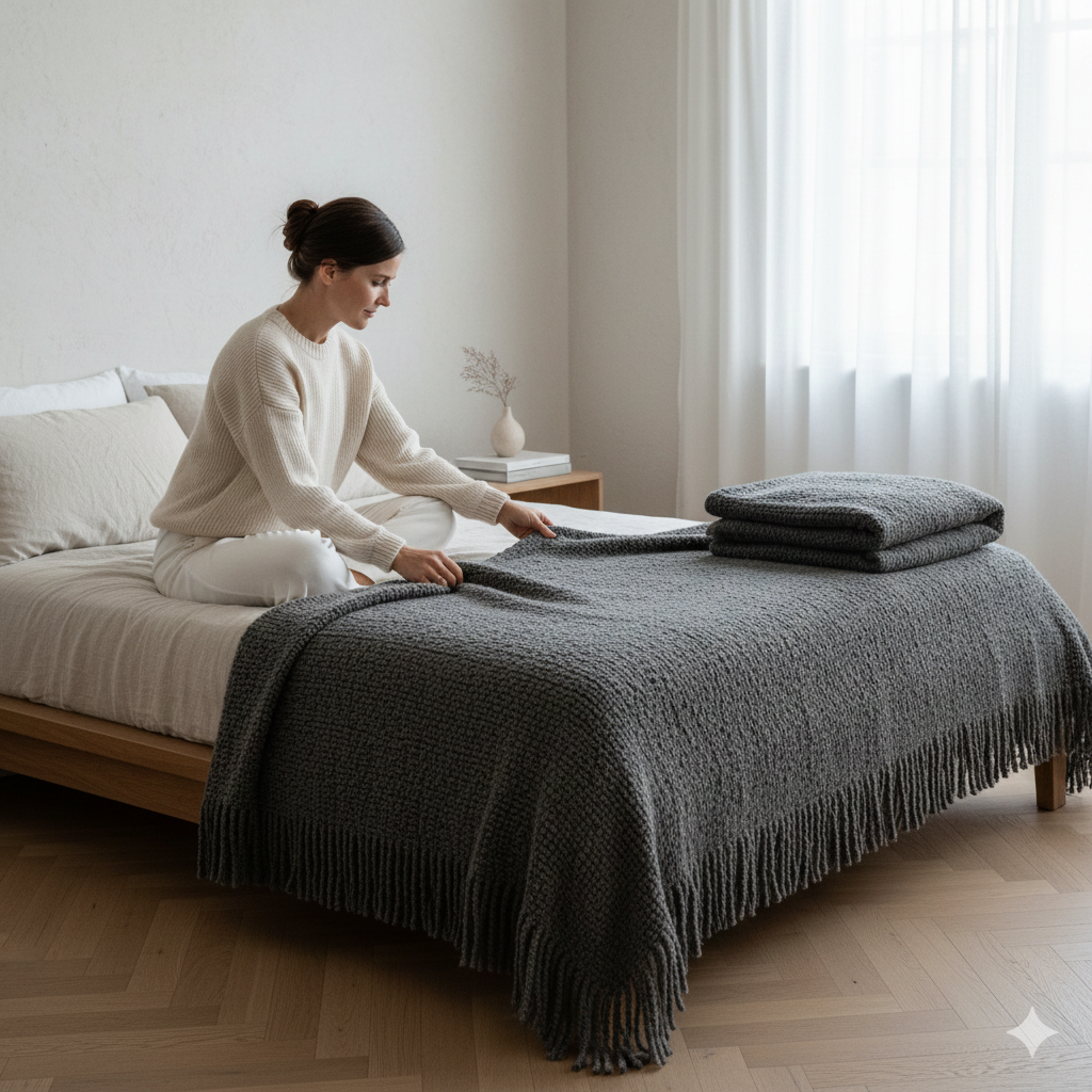 Manta de alpaca bouclé superfina gris · 140 × 200 cm