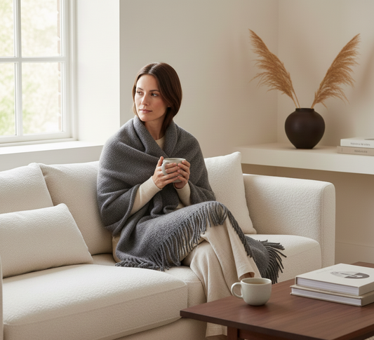 Manta de alpaca bouclé superfina gris · 140 × 200 cm
