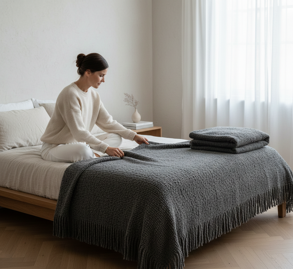 Manta de alpaca bouclé superfina gris · 140 × 200 cm