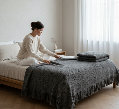 Manta de alpaca bouclé superfina gris · 140 × 200 cm