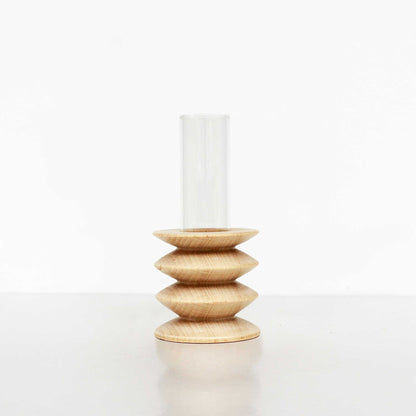 jarrón de madera de haya con tubo de vidrio diseño artesanal