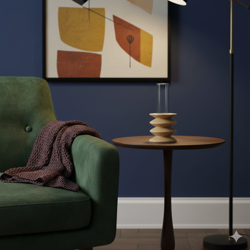 Jarrón de madera de haya Totem corto con tubo de vidrio | Artesanía portuguesa